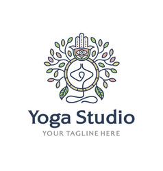 Yoga Studio Logo With Dream Catcher Icon And Hand