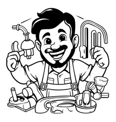 Black And White Cartoon Of A Plumber