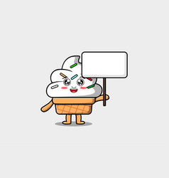 Cute Cartoon Ice Cream Character Hold Blank Board