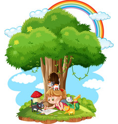 Girl With Animals Under The Tree