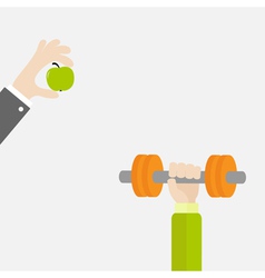 Hands Holding Dumbell And Apple Sport Fitness