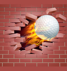 Flaming Golf Ball Breaking Through Brick Wall