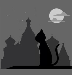 Silhouette Of A Cat And Saint Basils Cathedral