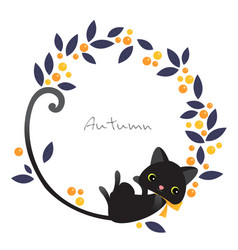 Black Cat Long Tail With Halloween Berry Plant