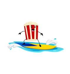 Cartoon Fast Food Popcorn Surfer Character On Wave