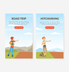 Hitchhiking Or Thumbing With Man And Woman