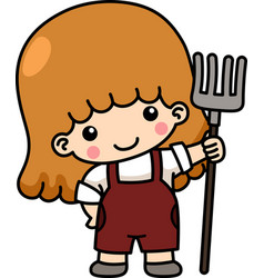 Farmer Girl Holding Fork Ready To Work