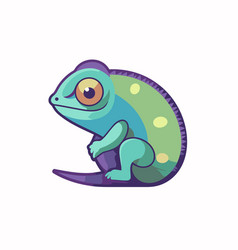 Cute Cartoon Chameleon Character On A White