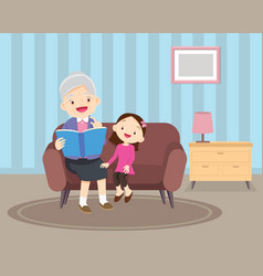 Grandmother Sitting With Grandchildren On Sofa