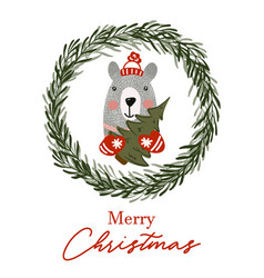 Kids Merry Christmas Greeting Card With Cute Bear