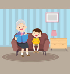 Grandmother Sitting With Grandchildren On Sofa