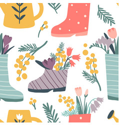 Cute Rain Boots With Flowers Seamless Pattern