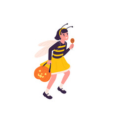 Kid In Halloween Party Costume Of Cute Bee