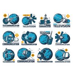 Telecommunication And Television Satellite Icons