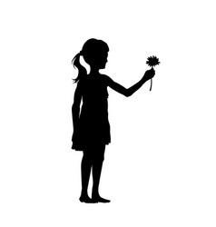 Girl Gives Flower Black Silhouette Of Child