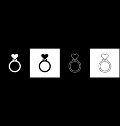 Set Wedding Rings Icon Isolated On Black And White