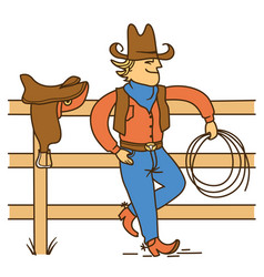 Cowboy Standing On Fence Colored Farm Rodeo