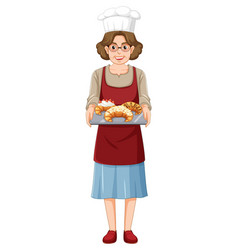 Woman Baker Holding Croissant Tray