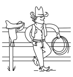 Cowboy Standing On Fence Farm Rodeo Hand Drawn