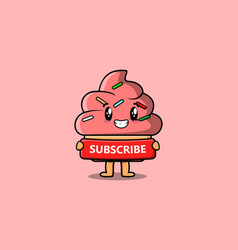 Cute Cartoon Ice Cream Holding Red Subscribe Board