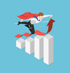 Isometric Super Businessman Flying Over Growing