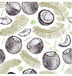 Coconuts Tropical Leaves Seamless Pattern