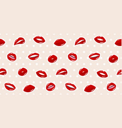 Seamless Pattern With Red Female Lips On A Beige