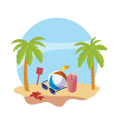 Summer Beach With Palms And Balloon Toy Scene