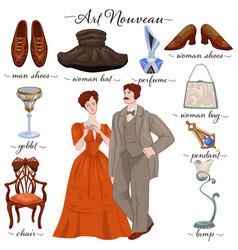 Art Nouveau Couple And Old Fashion Of Past Years