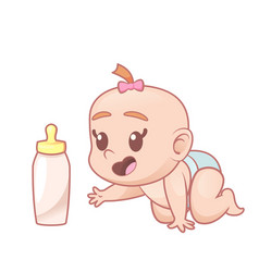 Cute Cartoon Crawling Baby Girl On All Fours