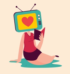 Girl With Tv Head Reading