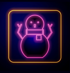 Glowing Neon Christmas Snowman Icon Isolated