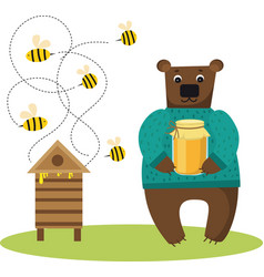 Bear With Bees And Honey Pot Cute