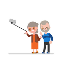 Elderly Couple Taking Selfie With Walking Stick