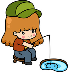 Isolated Happy Little Kid Fishing