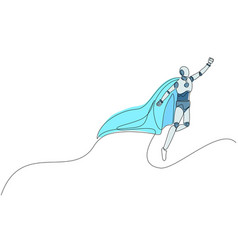 Single One Line Drawing Robot Superhero Flies Up