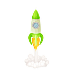 Green Rocket As Spacecraft With Engine Exhaust