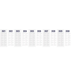 Simple Calendar Set For 2021 - 2030 Years