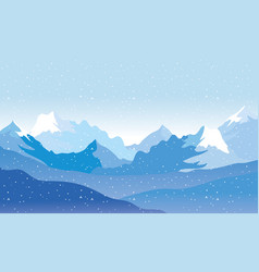 Snow Scape Seasonal Scene With Mountains Horizon