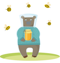 Bear Beekeeper With Honey Pot Bees