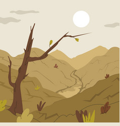 Cartoon Desert With Tree And Mountains