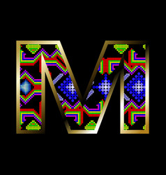 M Golden Alphabet Letter Mexican Huichol Art