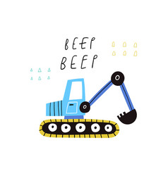 Beep Text And Cartoon Excavator Isolated