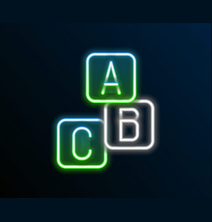 Glowing Neon Line Abc Blocks Icon Isolated On