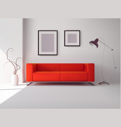 Red Sofa With Frames And Lamp