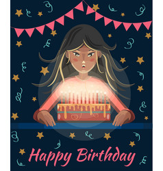 Happy Birthday Greeting Card Cartoon Girl