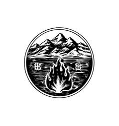 Mountains Peaks And Bonfire Or Flame Camping Logo