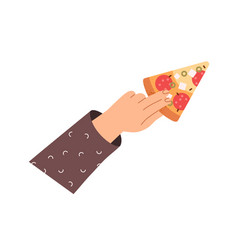 Salami Pizza Piece In Hand Arm Holding Taking