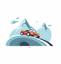 Cars Driving On A Mountain Road In Flat Style