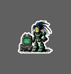 Cyberpunk Robot 16 Bit Pixel And Man Sticker